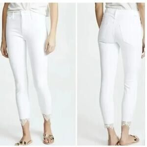 Mother High-Rise Looker Ankle Jeans | Glass Slipper White | Lace Hem | Size 25